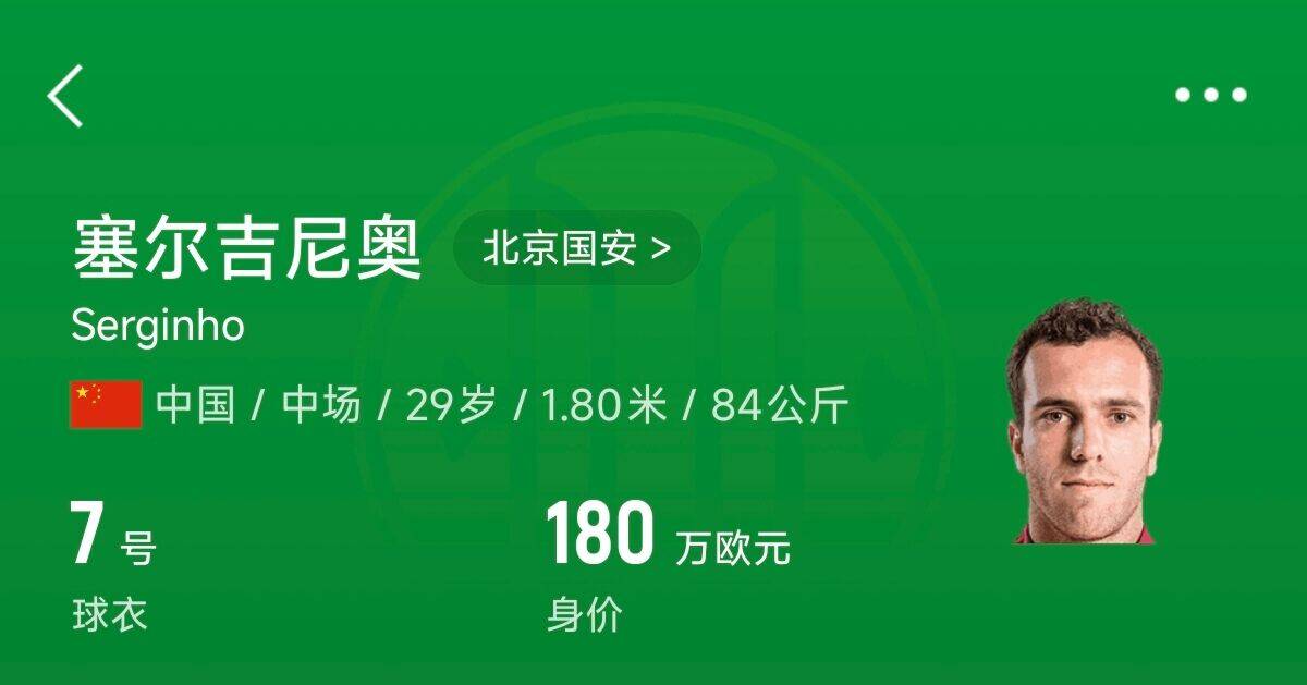  180萬(wàn)歐！塞爾吉尼奧成為中國(guó)身價(jià)最高的球員，武磊120萬(wàn)歐第2