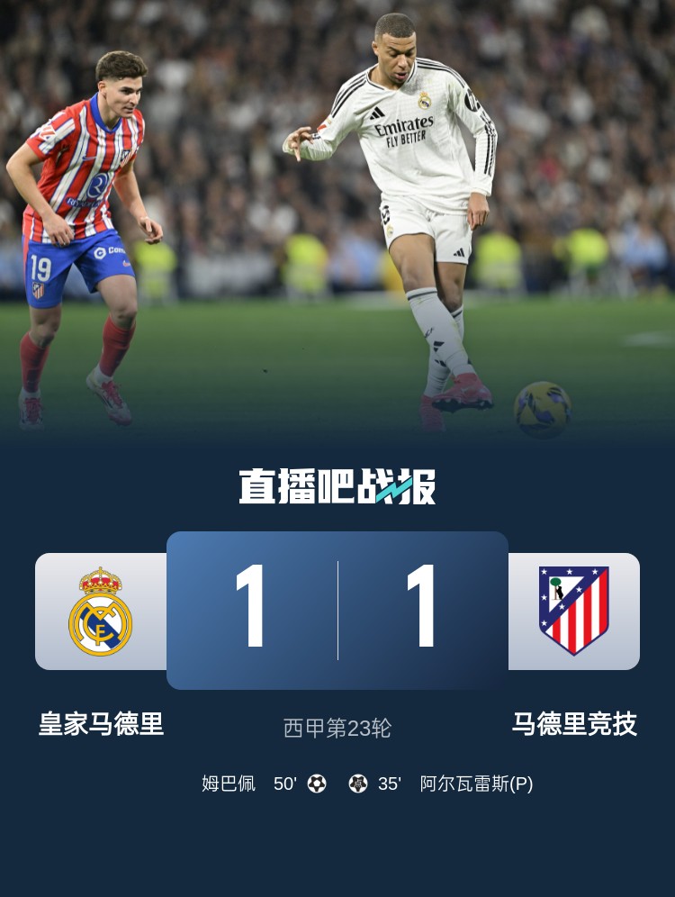 4平1負(fù)！皇馬聯(lián)賽對(duì)馬競(jìng)已5場(chǎng)不勝，4次戰(zhàn)成1-1